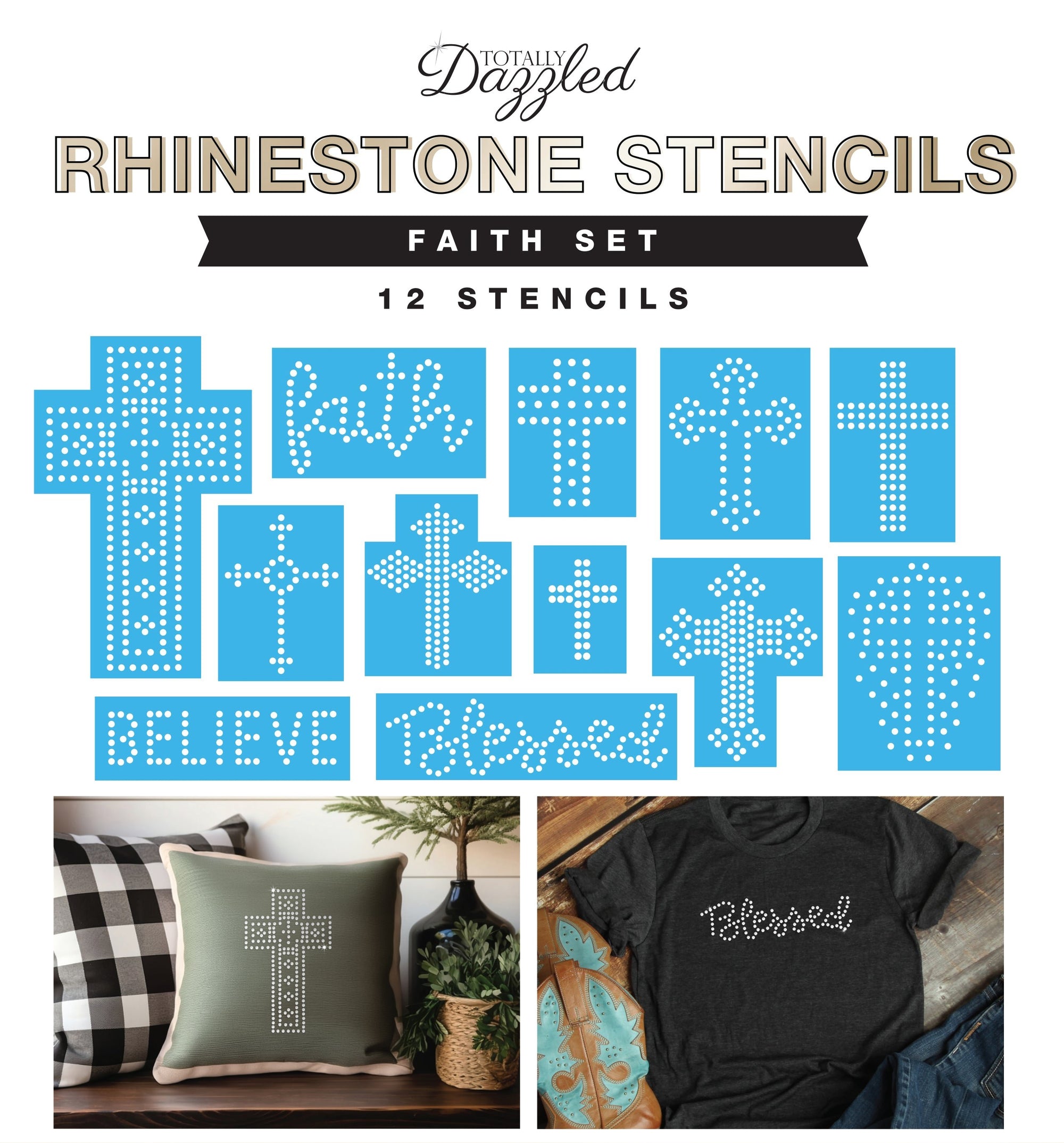 Faith Rhinestone Stencil Set of 12 | Only $3.33 each