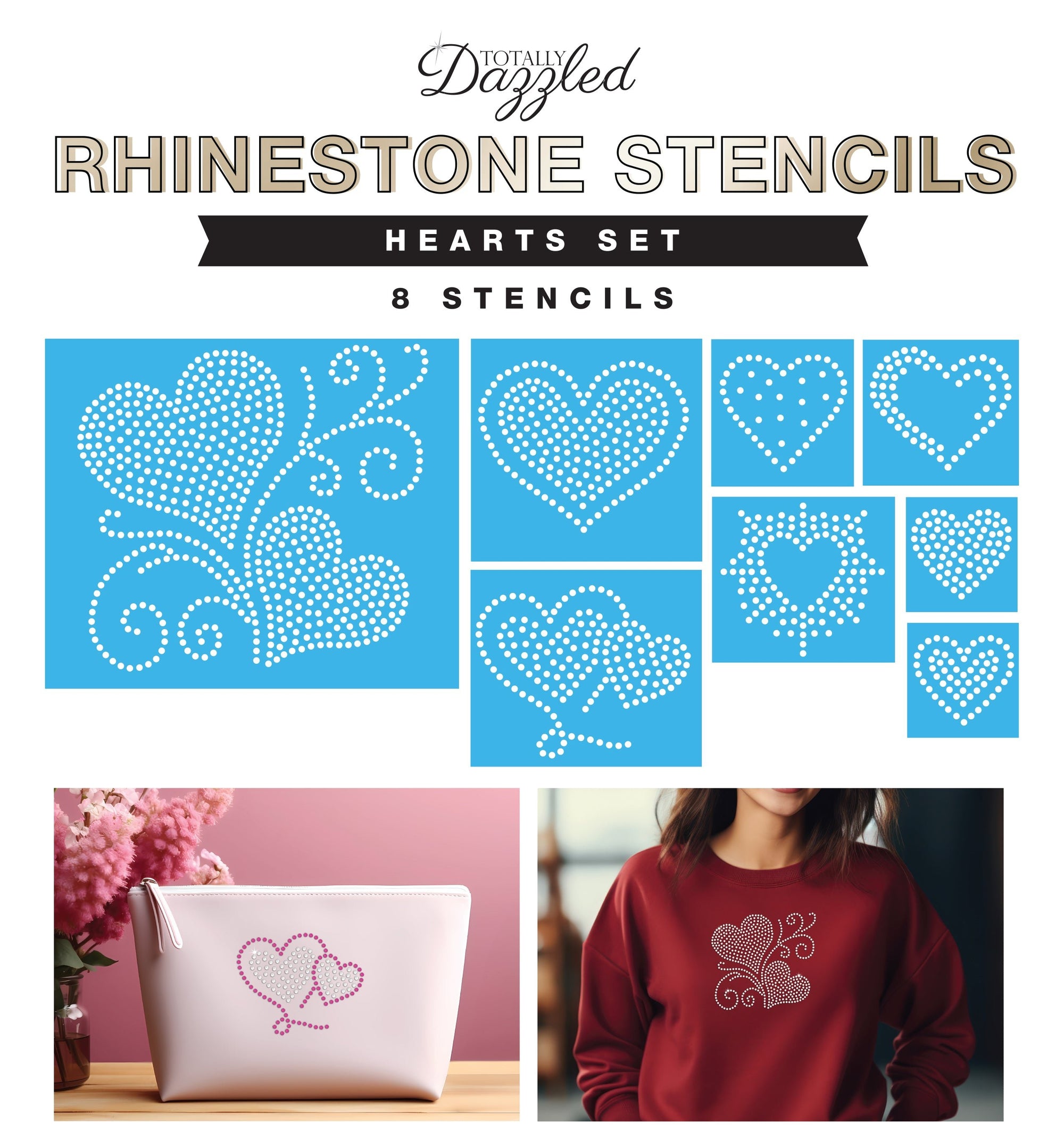 Hearts Rhinestone Stencil Set of 8 | Only $4.99 each