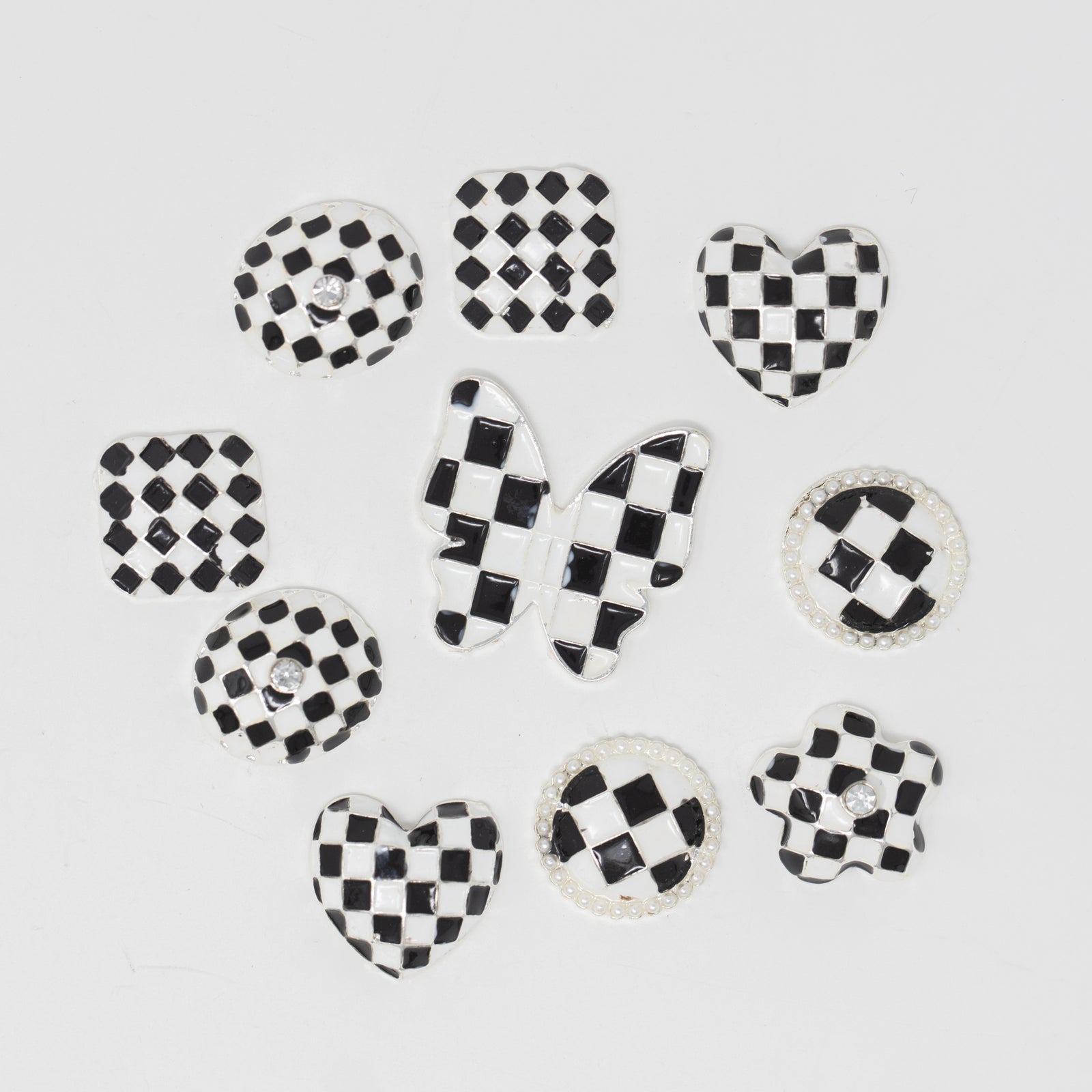 Silver Black and White Check Embellishments